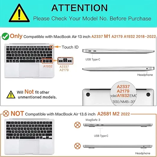 MOSISO Compatible with MacBook Air 13 inch Case 2022 2021 2020 2019 2018 Release A2337 M1 A2179 A1932 Touch ID, Plastic Hard Shell Case Cover Compatible with MacBook Air 13.3 inch Case, Black