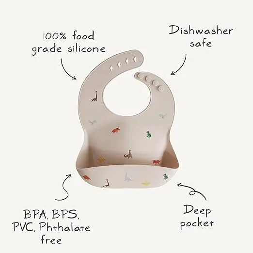 mushie Silicone Baby Bib | Adjustable Fit Waterproof Bibs (Black Daisy)