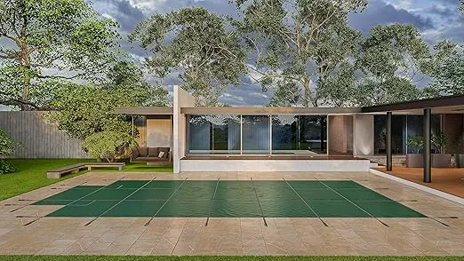 WaterWarden Inground Pool Safety Cover 16’ x 32’ with Center End Step, 15-Year Warranty, UL Classified to ASTM F1346, Triple Stitched for MAX Strength, Abrasion Resistant, Hardware Included Green Mesh