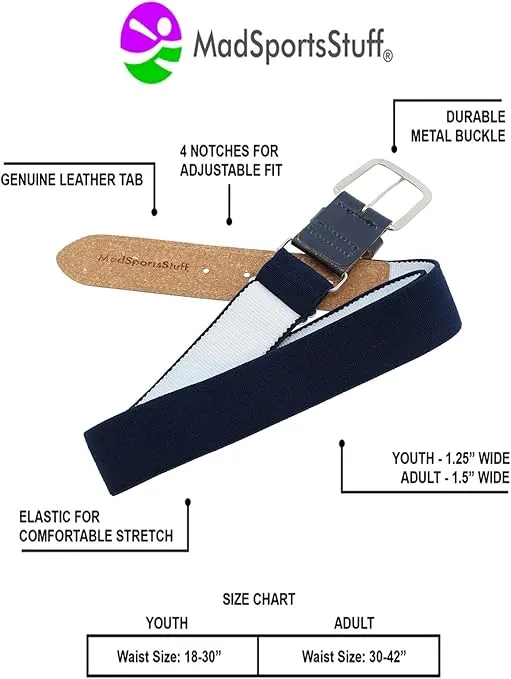 MadSportsStuff Baseball Belt Softball Belt Adjustable - Boys Men Girls Women - Youth and Adult Sizes