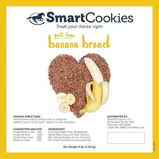 SmartPak SmartCookies | Healthy Treats For Horses Made From Coconut Meal, Beet Pulp, Alfalfa, and Flaxseed Oil | No Sugar Added Horse Treats | Banana Bread Flavor Cookies for Horses, 3 lb Bag