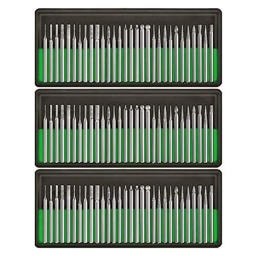 Diamond Burr Bits Drill Kit for Rotary Tool Metal Woodworking Router Grinding Engraving Carving- 1/8"(3mm) Shank Pack of 90Pcs/ 3 Sets