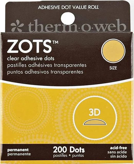 THERMOWEB Zots Clear Adhesive Dots, 3D, 1/2" Diameter x 1/8" Thick, 3-D, 200 Count