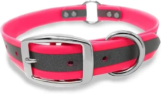 Regal Dog Products Medium Pink Heavy Duty Reflective Dog Collar with Durable Metal Buckle and D Ring Adjustable, Chew Proof & Waterproof Center Ring | Strong Small Dog Collar