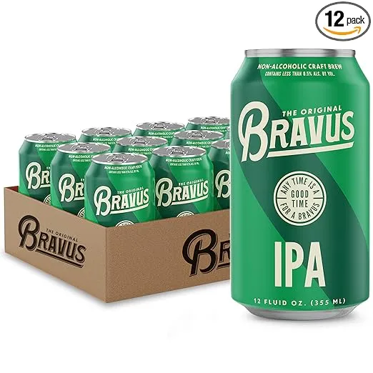 Bravus Non-Alcoholic IPA 12 Pack x 12 Fl Oz Cans - India Pale Ale Low-Calorie, Gluten-Reduced, Vegan NA Craft Brew