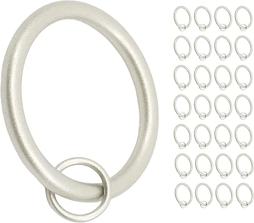 Meriville 28 pcs 1.5-Inch Inner Diameter Metal Curtain Rings with Eyelets, Fits Up to 1 1/4-Inch Rod (Set of 28 Round Eyelet, Pewter)