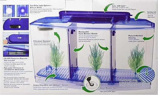 Penn-Plax Deluxe Triple Betta Bow Aquarium Tank - Includes Under Gravel Filter & Plastic Plants - 0.7 Gallon