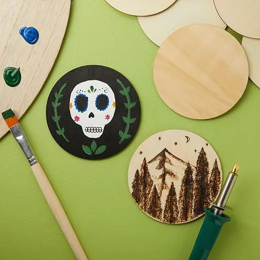 Juvale 24 Pack Unfinished Wood Circles for Crafts, 4 Inch Round Wooden Cutouts for DIY Coaster Projects
