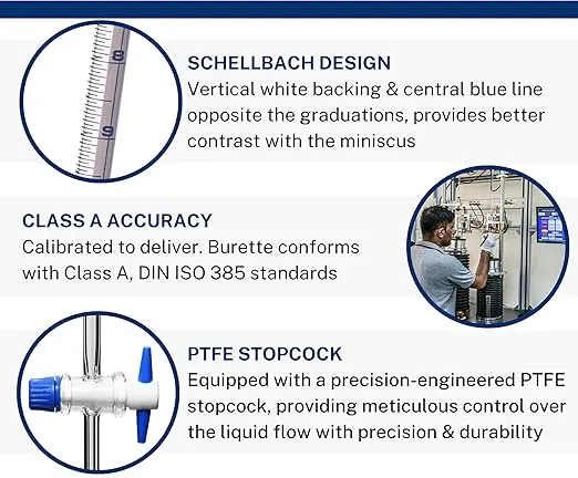 EISCO 100ml Schellbach Glass Burette - Class A - PTFE Stopcock