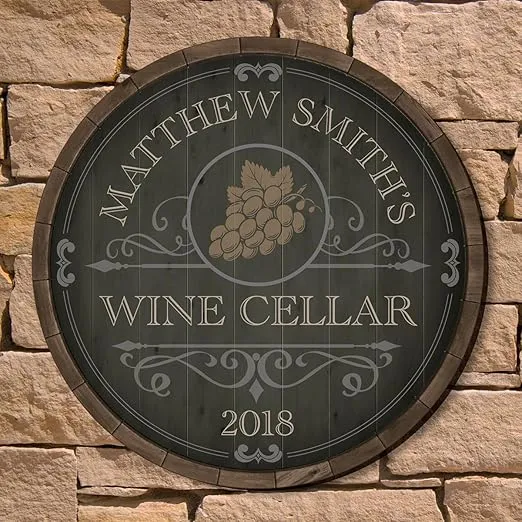 Beauteous Barrel Personalized Wine Cellar Sign, Wine Bar Sign, Wine Bar Decor, Vintage Wine Room Decor, Wine Accessories For Wine Lovers, Rustic Wine Sign - 15" x 15" or 23" x 23" Inches by Homewetbar