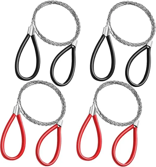 4 Pcs Stainless Steel Cable Saw, Metal Wire Saw Hand Pocket String Rope Saw Emergency Survival Saw PVC Pipe Cutting Tool for Wood Camping Hiking Hunting, 23.62 Inch(Red and Black)
