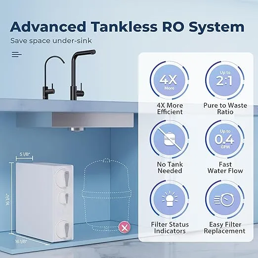 iSpring RO500-ORB Tankless RO Reverse Osmosis Water Filtration System, 500 GPD Fast Flow, Oil Rubbed Black Faucet, 2:1 Pure to Drain Ratio, White