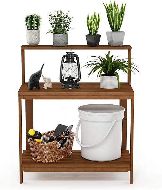 Furinno FG17478 Tioman Outdoor Patio Furniture Hardwood Potting Bench, Natural