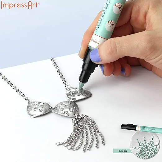 ImpressArt - Metal Stamp Antique & Black Enamel Marker 5 Pack for Metal Stamping & Engraving DIY Jewelry Acrylic Ink