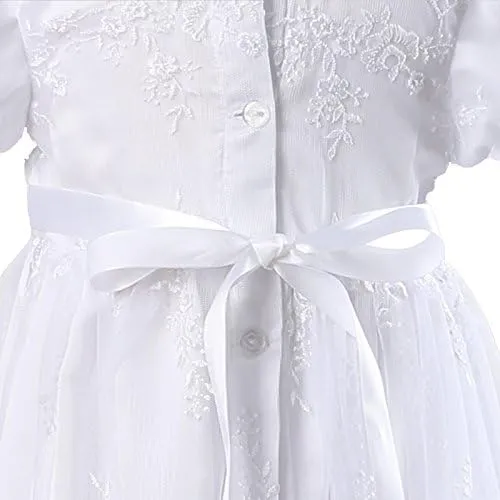 NIMBLE Baby Girls Newborn Christening Embroidered Gown Dress Outfit with Headband,0-15M