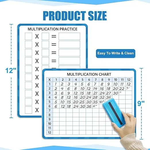 Dry Erase Multiplication Chart Whiteboard 9" x 12" Multiplication Table Double Sided Times Table Math Manipulatives Educational Tools for Kids Students Classroom and Home