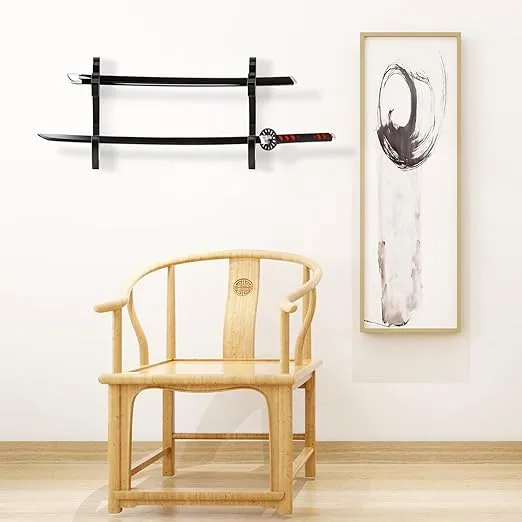 Sword Holder Wall Mount 2-Tier Hook Katana Holder Adjustable Display Hanger for Samurai Sword Tanto Rapier light saber Cosplay Blade Tanjirou Demon Slayer Weapon Rack