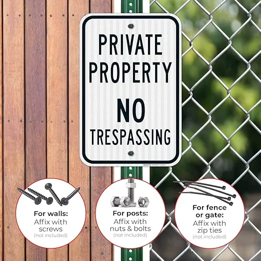 Sigo Signs Private Property - No Trespassing Sign, 12x18 Inches, 3M EGP Reflective .063 Aluminum, Fade Resistant, Indoor/Outdoor Use, Made in USA
