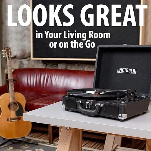 Victrola Vintage 3-Speed Bluetooth Portable Suitcase Record Player with Built-in Speakers | Upgraded Turntable Audio Sound|Gray, Model Number: VSC-550BT-GRY