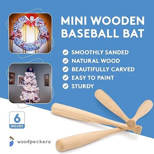 Mini Baseball Bats 6 Inch Perfect for Crafts, Party Favors and Scrapbooking - Pack of 2 by Woodpeckers
