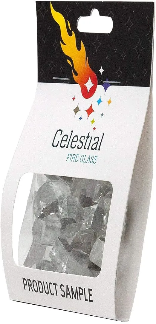 Celestial Fire Glass - Diamond Starlight - 1/2 Inch Reflective Tempered Fire Glass – 2 oz. Sample