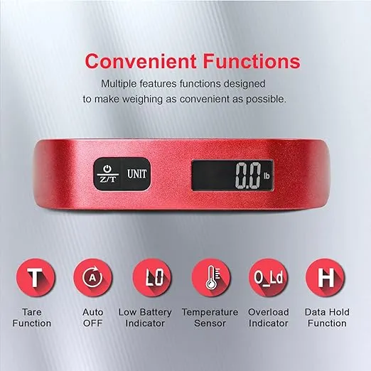 travel inspira Luggage Scale, Portable Digital Hanging Baggage Scale for Travel, Suitcase Weight Scale with Rubber Paint, 110 Pounds, Battery Included