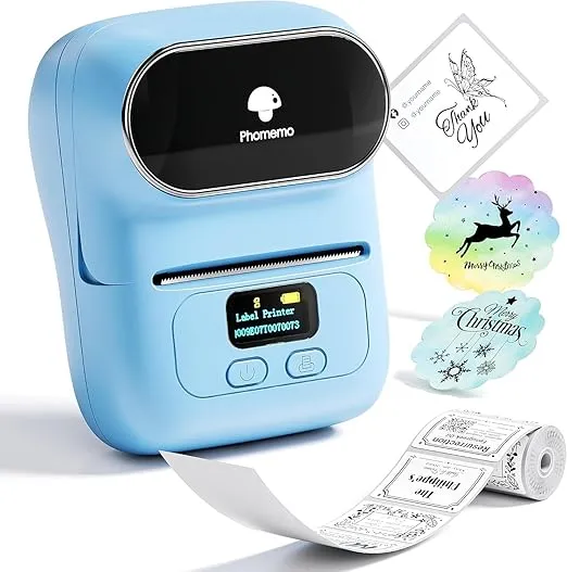 Phomemo Barcode Label Printer - M110 Label Maker Portable Bluetooth Label Maker Machine for Small Business, Barcode, Address, Logo, Clothing, Jerwery, Thermal Printer Compatible with Phones & PC, Blue