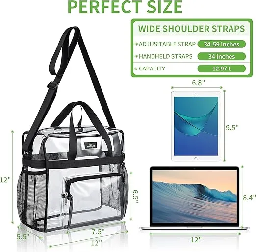 MAY TREE Clear Bag for Stadium Events 12×6×12 Clear Tote Lunch Bag with Reinforced Straps for Work and Sporting Events