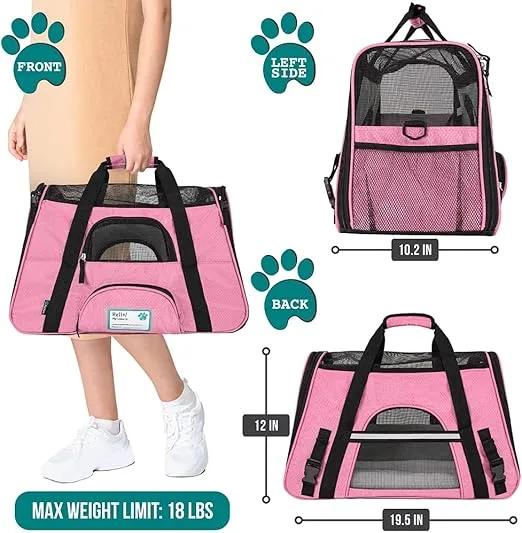 PetAmi Airline Approved Pet Carrier for Cat, Soft Sided Dog Carrier for Small Dogs, Cat Travel Supplies Accessories for Indoor Cats, Ventilated Pet Carrying Bag Medium Large Kitten Puppy, Large Pink