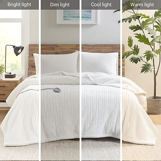 Sleep Philosophy True North Heated Electric Blanket for Cold Weather, Fast Heating, Cozy Sherpa Heated Blanket, Auto Shut Off, Virtually Zero EMF, 20 Heat Settings, UL Certified, Full Ivory