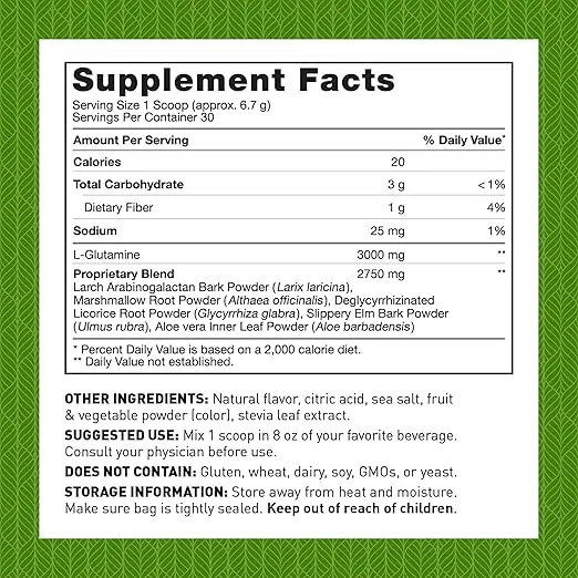 Amy Myers MD Leaky Gut Revive Powder for Gut Repair -L Glutamine, Slippery Elm -Supports Constipation, Diarrhea, Bloating, Heartburn, SIBO -Licorice & Marshmallow Root -Strawberry Lemonade- 7.09 Oz