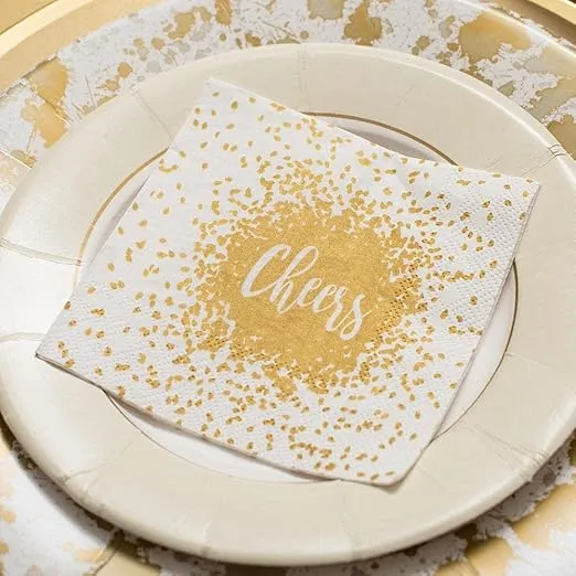 Caspari Cheers Paper Cocktail Napkins in Gold, 20 Per Package