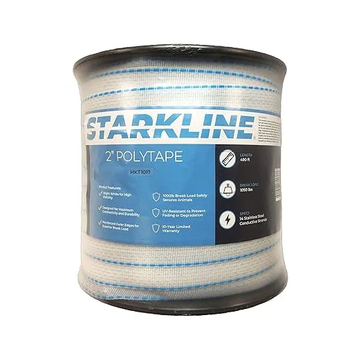 Starkline 2" Electric Fence Polytape 490' Equine Horse Livestock Electric Fencing White/Blue