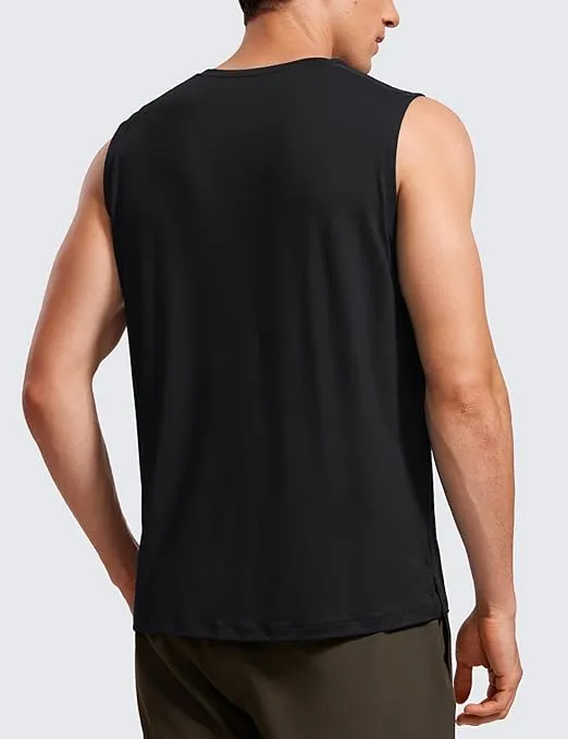 CRZ YOGA Men's Workout Sleeveless Shirt Quick Dry Stretchy Swim Shirts Athletic Gym Running Beach Tank Top