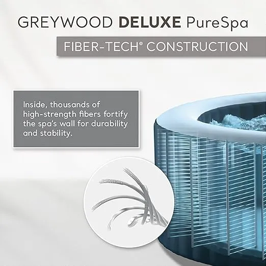 Intex PureSpa Greywood Deluxe 85" x 25" Outdoor Portable Inflatable 6 Person Round Hot Tub Spa with Bubble Jets, Hardwater Treatment, Filter and Cover