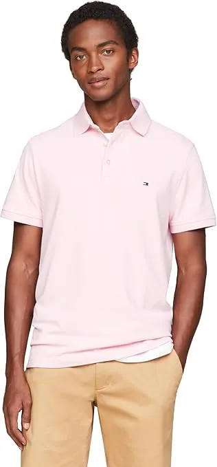 Tommy Hilfiger Men's Short Sleeve Polo Shirts in Slim Fit with Stretch and Organic Pique Cotton