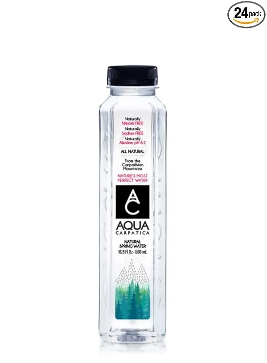 Aqua Carpatica Natural Spring Water Bottles, Naturally Filtered Alkaline Pure Water, 500ml / 16.9 oz. (24 Pack)