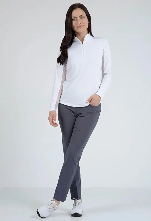 IBKUL Women's Solid Long Sleeve 1/4-zip Mock Neck Shirt
