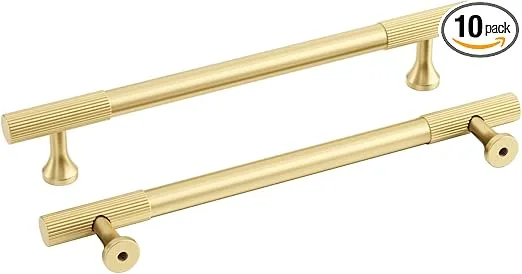 homdiy 10 Pack 6-1/4 Inch Gold Cabinet Pulls Cabinet Handles, Brushed Brass Cabinet Pulls Gold Dresser Drawer Pulls Kitchen Cabinet Hardware Cupboard Handles