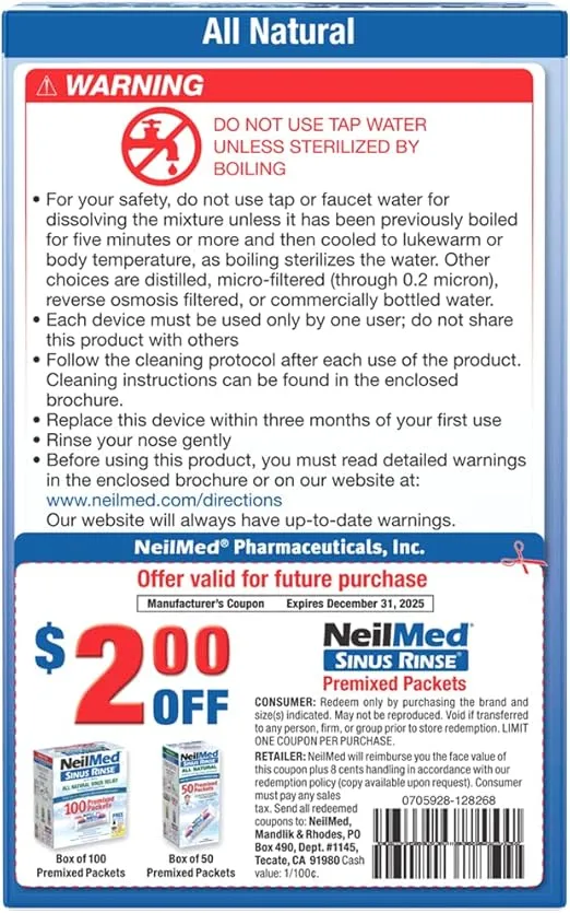 NeilMed NasaFlo Unbreakable Neti Pot with 50 Premixed Packets
