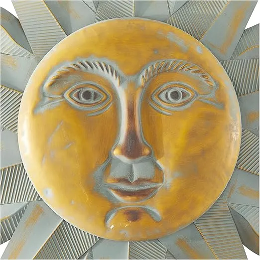 Deco 79 Metal Sun Home Wall Decor Indoor Outdoor Distressed Wall Sculpture with Copper-Like Accents and Grooves, Wall Art 35" x 1" x 35", Gold