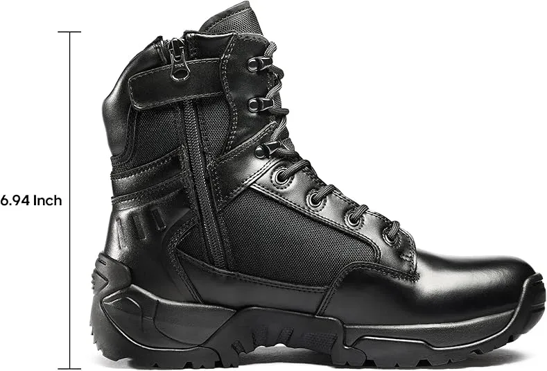NORTIV 8 Men's Military Tactical Work Boots Side Zipper Leather Motorcycle Combat Boots (6-8 Inches)