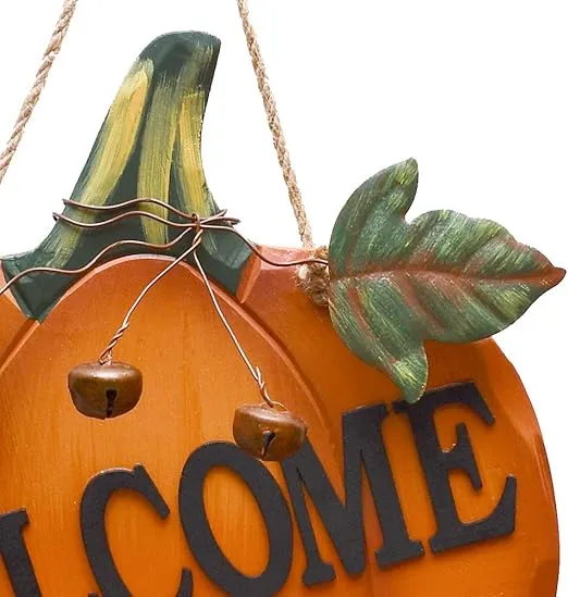 Wood Pumpkin Welcome Sign Fall Front Door Decor, Rustic Hanging Welcome Door Sign for Autumn Harvest Thanksgiving Halloween Door Wall Decoration Indoor Outdoor Fall Decor for Home 9.75"X9.5"