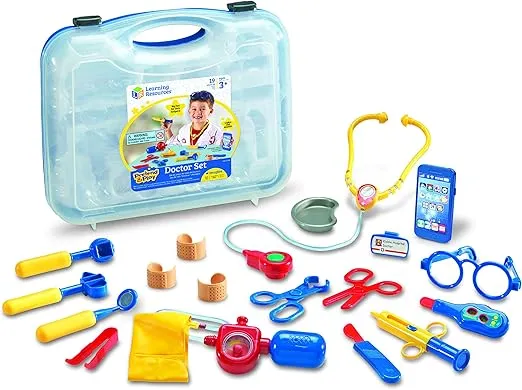 Learning Resources Pretend & Play Doctor Set Blue - 19 Pieces, Ages 3+ Doctor Kit for Kids, Toddler Doctor Kit, Toy Medical Kit, Toddler Social Emotional Learning Toys