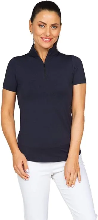 IBKUL Athleisure Wear Sun Protective UPF 50+ Icefil Cooling Short Sleeve Mock Neck Top - 87000