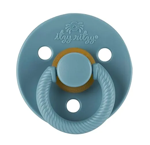 Itzy Ritzy Natural Rubber Pacifiers, Set of 2 – Natural Rubber Newborn Pacifiers with Cherry-Shaped Nipple & Large Air Holes for Added Safety; Set of 2 in Harbor & Coast, Ages 6-18 Months
