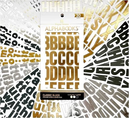 Paper House Productions Alphabooks 30-Sheet Foil Alphabet Letter Sticker Folio for Scrapbooking and More, Classic Block