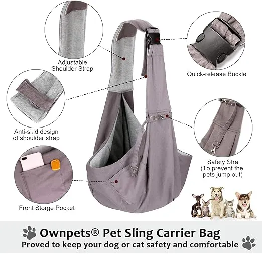 OWNPETS Pet Sling Carrier, Pet Sling Carrier Bag Safe,Fit 10~15lb Cats&Dogs, Comfortable, Adjustable, Perfect for Daily Walk, Outdoor Activity and Weekend Adventure