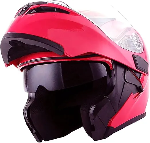 1Storm Motorcycle Modular Full Face Helmet Flip up Dual Visor Sun Shield: HB89 Glossy Pink