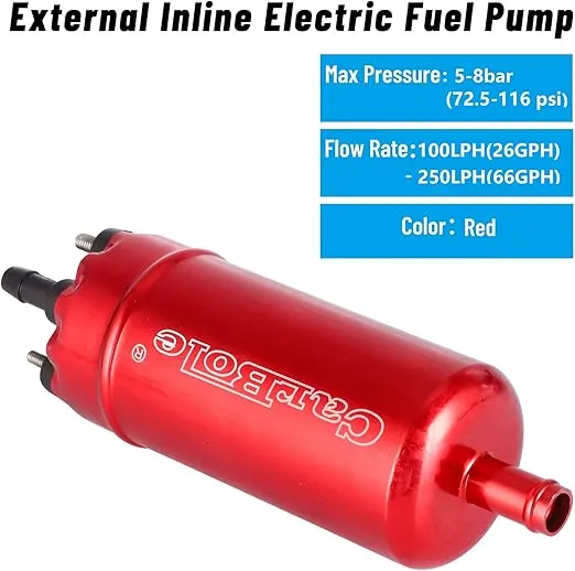CarBole External In Line Fuel Pump: 116 PSI High Pressure Unversal 12V Electric Pump Injection Systems Replacement for 0580464070 With Mounting Bracket Clamp (Red)